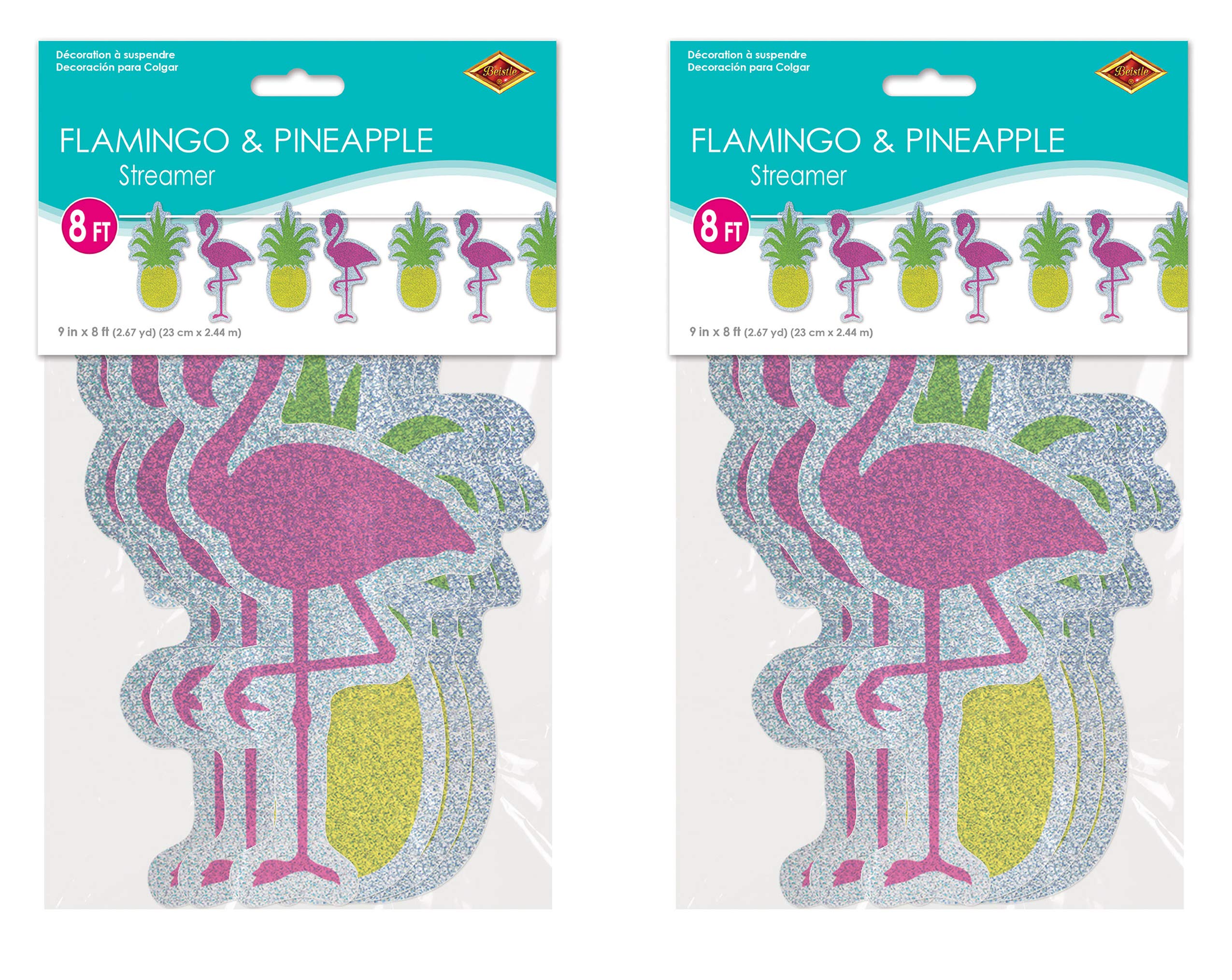 Flamingo & Pineapple Hanging Banner - 2 Piece Tropical Luau Party Decorations for Under The Sea Theme, Hawaiian Beach Party, Poolside Decor & Summer Celebrations