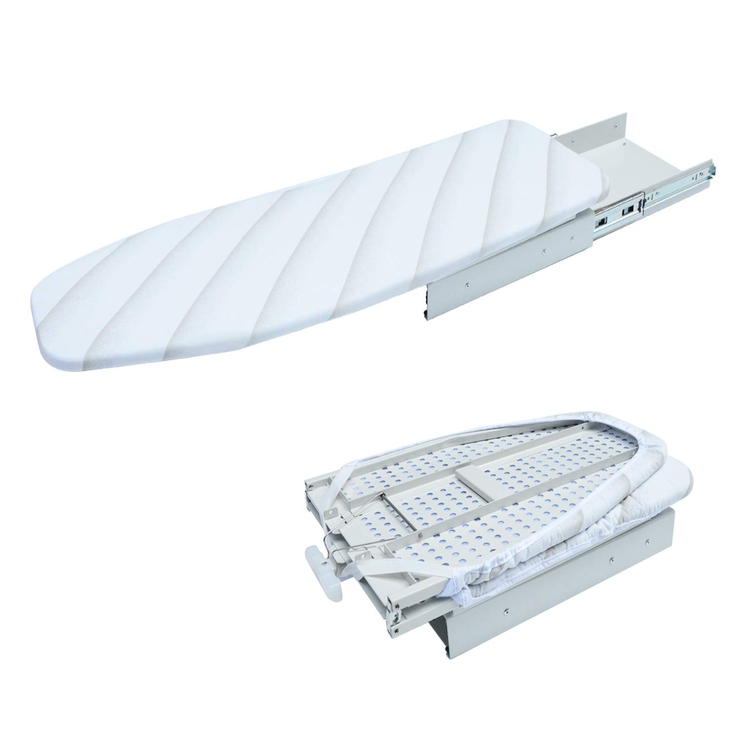 MYOYAY Retractable Pull Out Ironing Board with Heat Resistant Cover - 180° Rotation Foldable Design, Drawer Mounted Space Saving Iron Board for Home & Laundry Room Organization