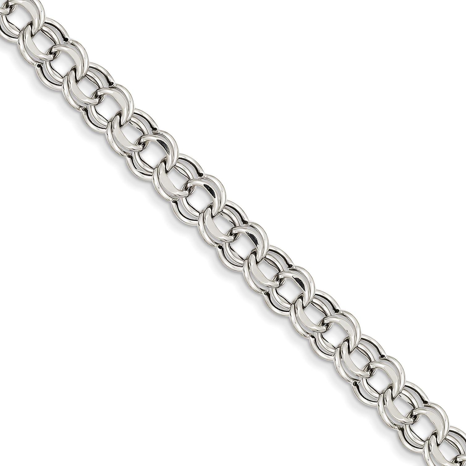FindingKing 14K White Gold Double Link Charm Bracelet 8.25