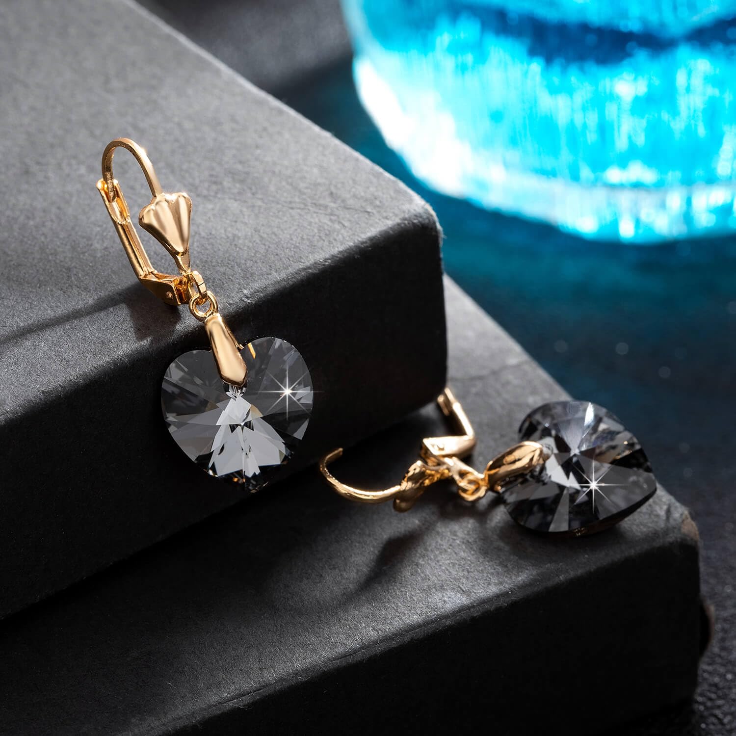 Austrian Crystal Heart Drop Leverback Earrings for Women - 14K Rose Gold Plated Hypoallergenic Dangle Earrings | Elegant Gift for Valentine's Day, Anniversary & Special Occasions