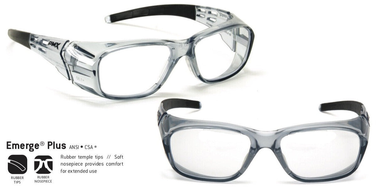 Pyramex Emerge Plus Safety Glasses - ANSI Z87.1 Certified, Anti-Fog, Gray Frame for Construction, Woodworking & DIY Projects