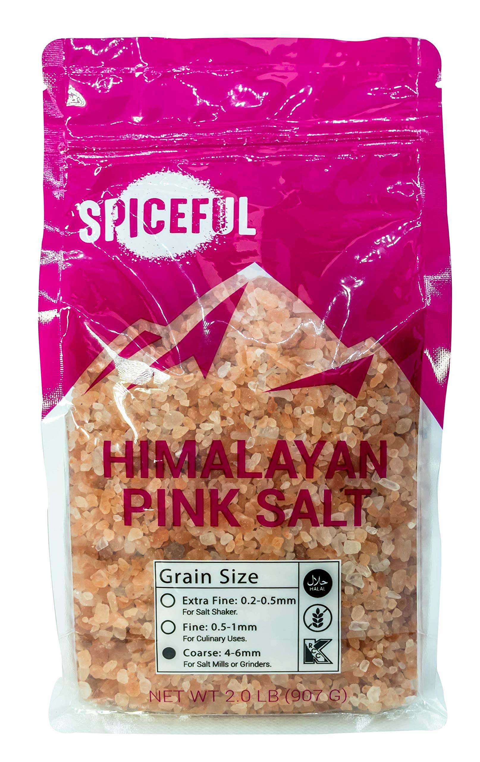 Organic Pink Himalayan Salt - Coarse Grain 2 LBS - Resealable Stand Up Pouch - Pure Natural Mineral Salt for Cooking, Grilling & Bathing - Perfect for Salt Grinders, Salt Mills & Gourmet Recipes