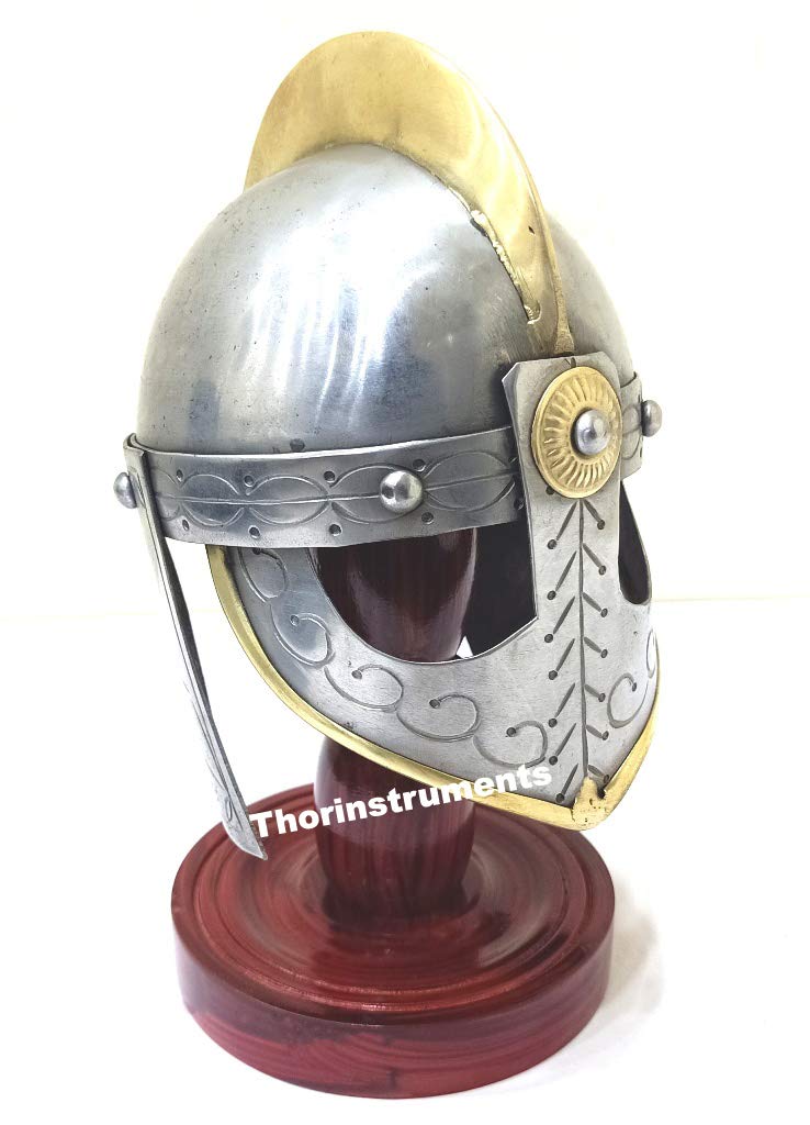 THOR INSTRUMENTS Mini Valas Guard Helmet - Silver Vintage Decorative Helmet with Stand | Norse Mythology Home & Office Decor | Perfect Gift for Viking Fans & Collectors