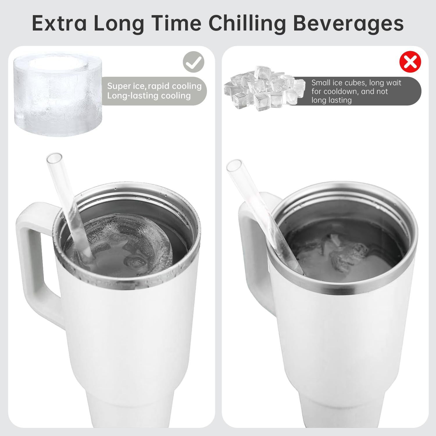 Stanley Cup Ice Mold - 4 Pack Silicone Hollow Cylinder Ice Cube Trays with Lid & Bin for 20oz 30oz 40oz Tumblers | Perfect for Freezer, Cocktails, Iced Coffee, Whiskey & Cold Drinks (White) - Party Essentials & Home Bar Accessories