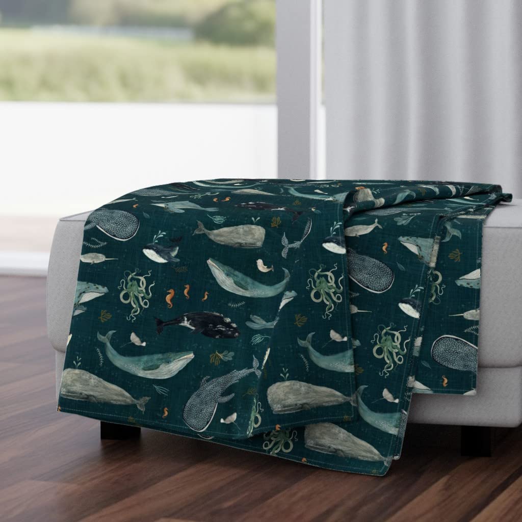 Luxe Velvet Throw Blanket 50x70 Inches - Whales Blue Grey Seahorse Ocean Print | Soft Cozy Blanket for Bed, Couch & Home Decor | Perfect Gift for Christmas, Birthday
