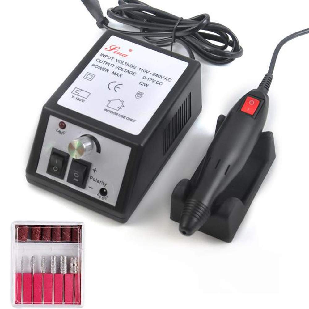 Professional Electric Nail Drill Kit - 20000RPM Manicure & Pedicure Machine with 6 Sanding Bands & 6 Bits for Acrylic Nails, Gel Polish, Nail Art - Perfect for Home Salon & Professional Nail Technicians (Black)