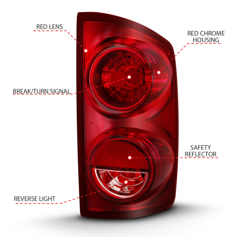 ANZO Red LED Tail Lights for Dodge Ram 1500/2500/3500 (2007-2008) - Durable Replacement Lights for Enhanced Visibility & Style - Perfect for Night Driving & Truck Customization