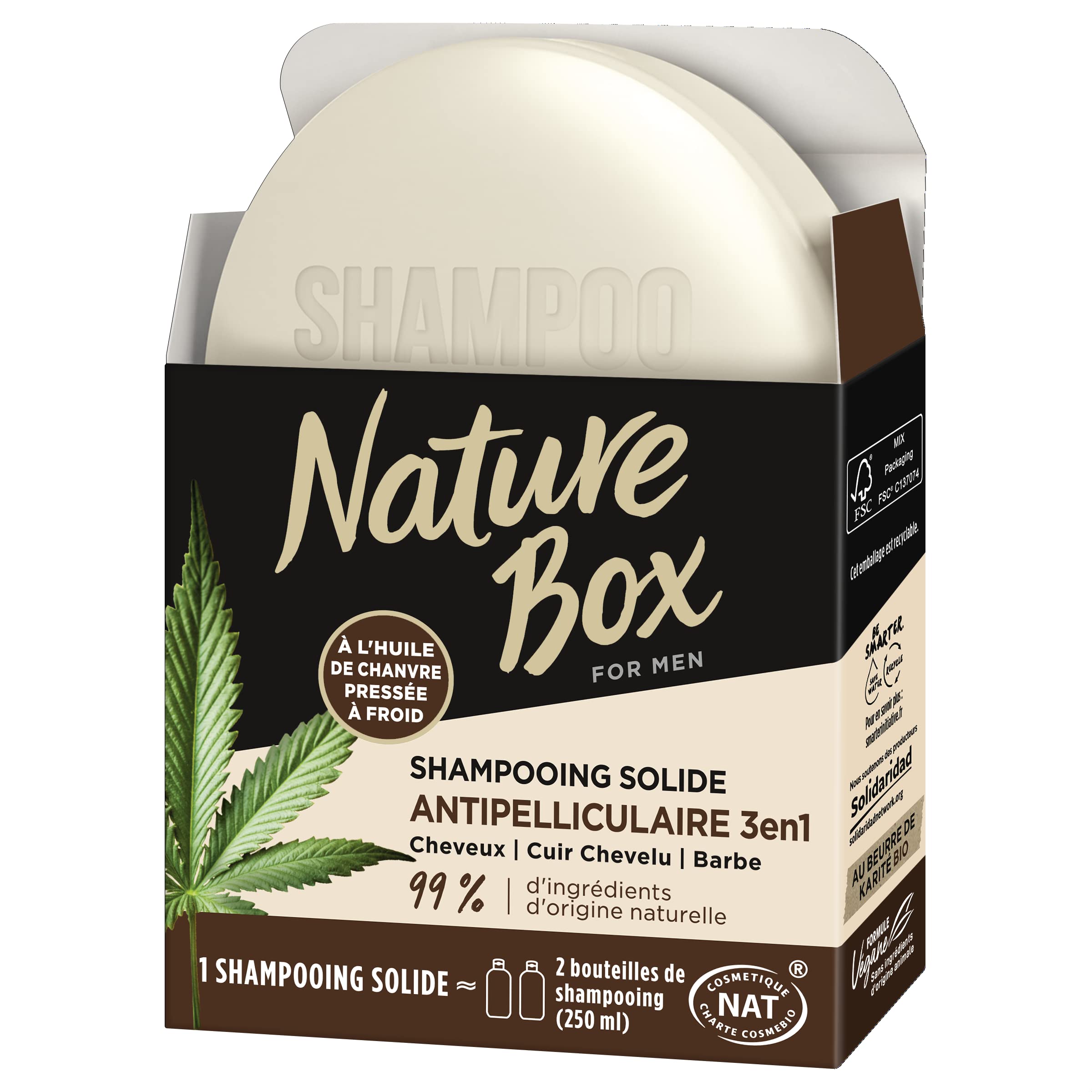 Hemp Oil Solid Shampoo Bar 3-in-1 - Anti-Dandruff for Hair Scalp Beard - 85g for Travel & Eco-Friendly
