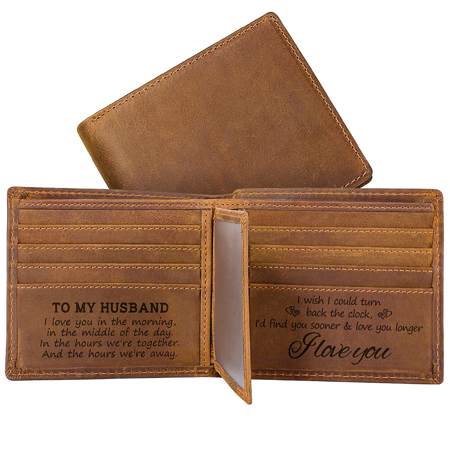 Personalized Engraved Leather Wallet for Men - RFID Blocking Bifold Wallet - Anniversary, Christmas, Birthday Gift for Husband from Wife - Perfect for Travel, Business & Everyday Use