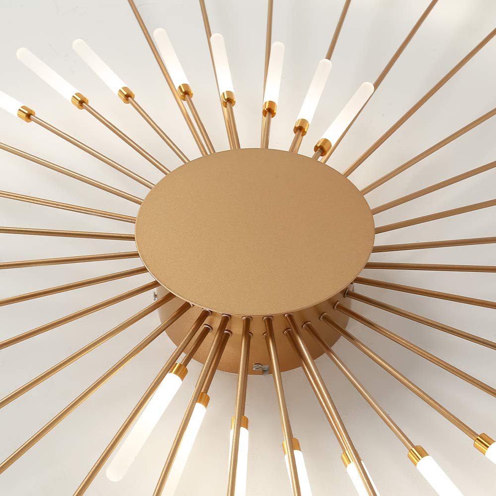 Modern Flower Shape Ceiling Light - Flush Mount LED Lighting Fixture for Living Room & Dining Room - Metal Acrylic Sputnik Firework Petal Design (Matte Gold, 42 Lights) - Perfect for Home Decor, Bedroom Lighting, and Office Spaces