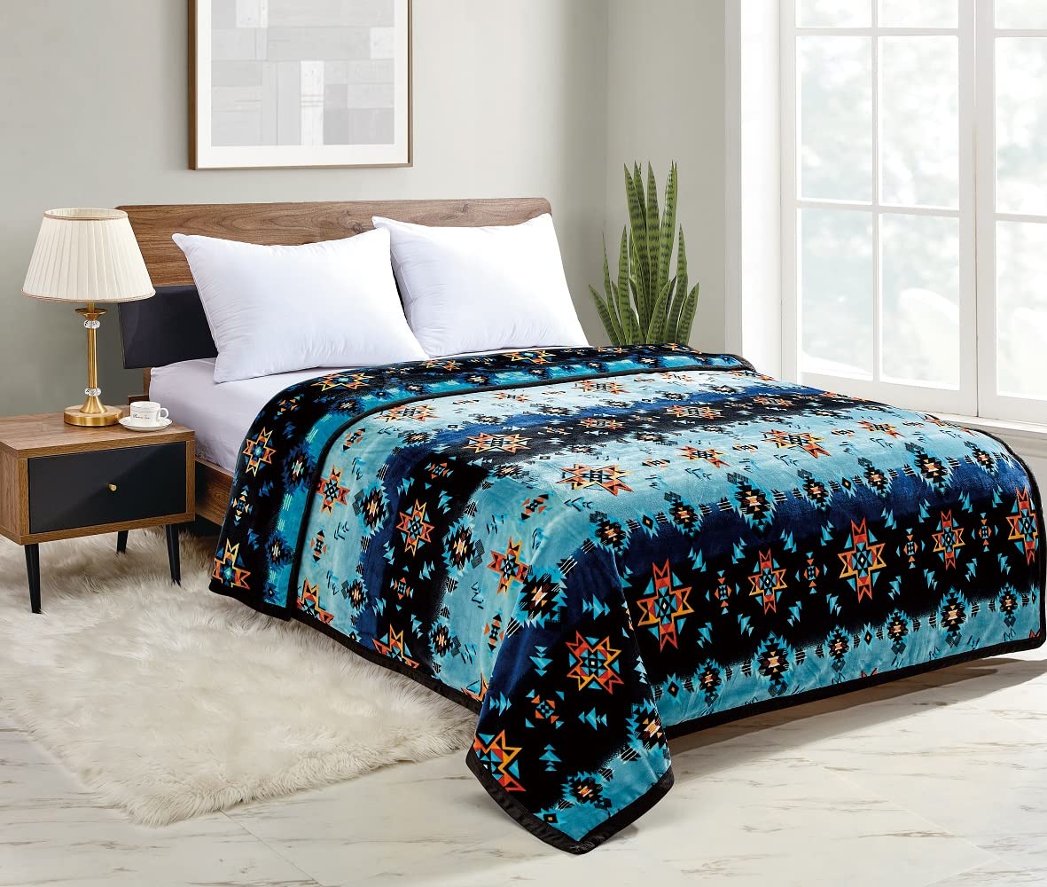 Southwest Design Starburst Print Reversible Blanket - Ultra Soft Plush Microfiber, Super Comfortable & Cozy (Navy, King Size) | Perfect for Bed, Sofa, Travel & Home Decor