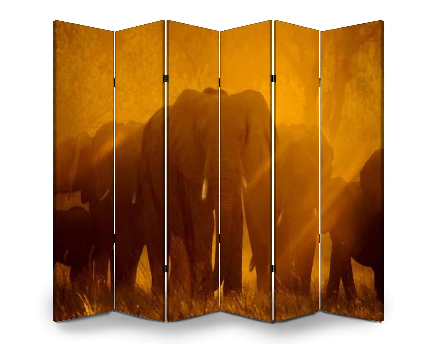 African Elephants Sunset Canvas Room Divider - 6 Panel Wood Folding Privacy Screen with Dual-Sided Print for Home & Office Decor | Perfect for Living Room Partition, Bedroom Privacy, and Wall Art Display