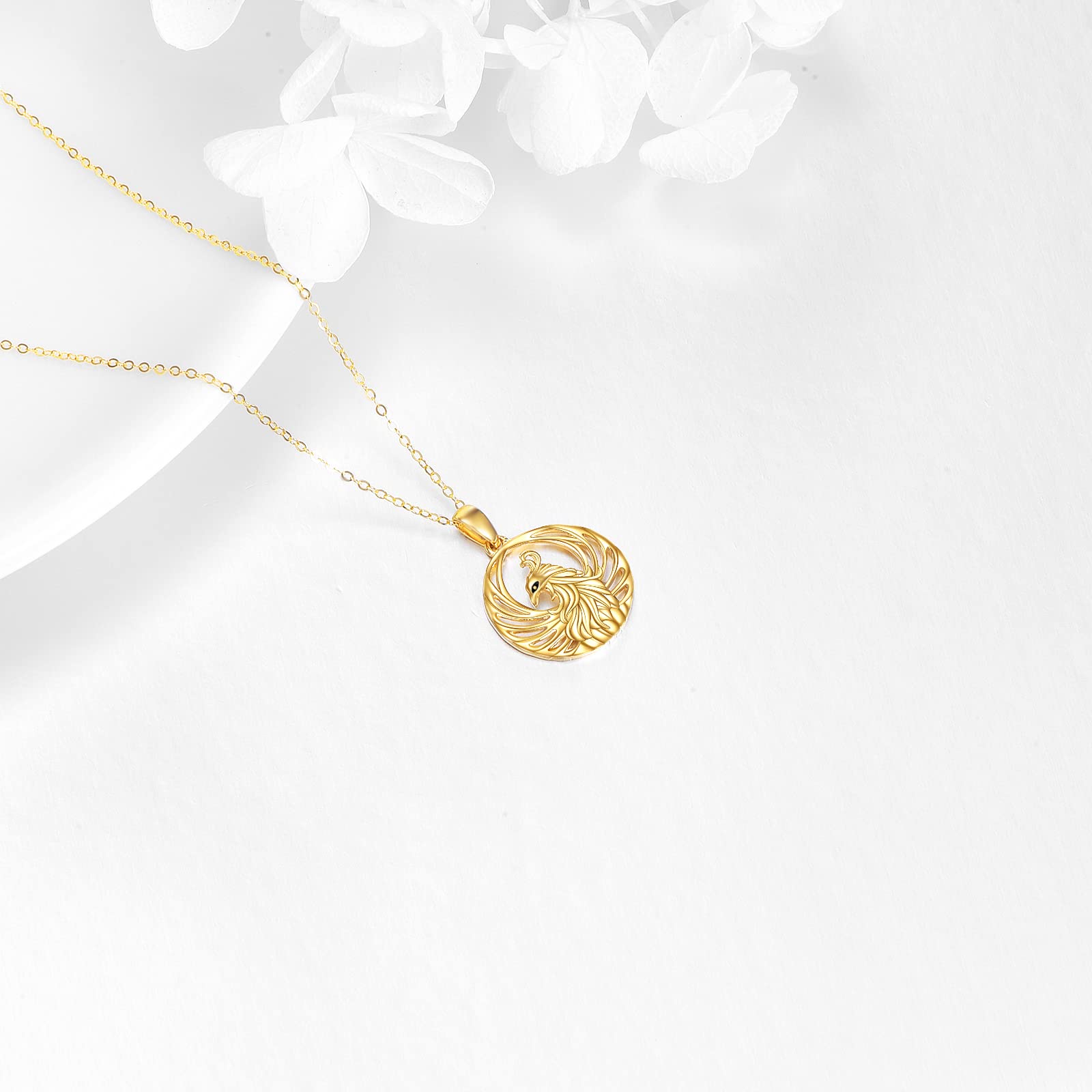 KECHO 14K Yellow Gold Phoenix Pendant Necklace for Women & Teen Girls - Elegant Rising Phoenix Jewelry Gift for Birthday, Anniversary & Special Occasions