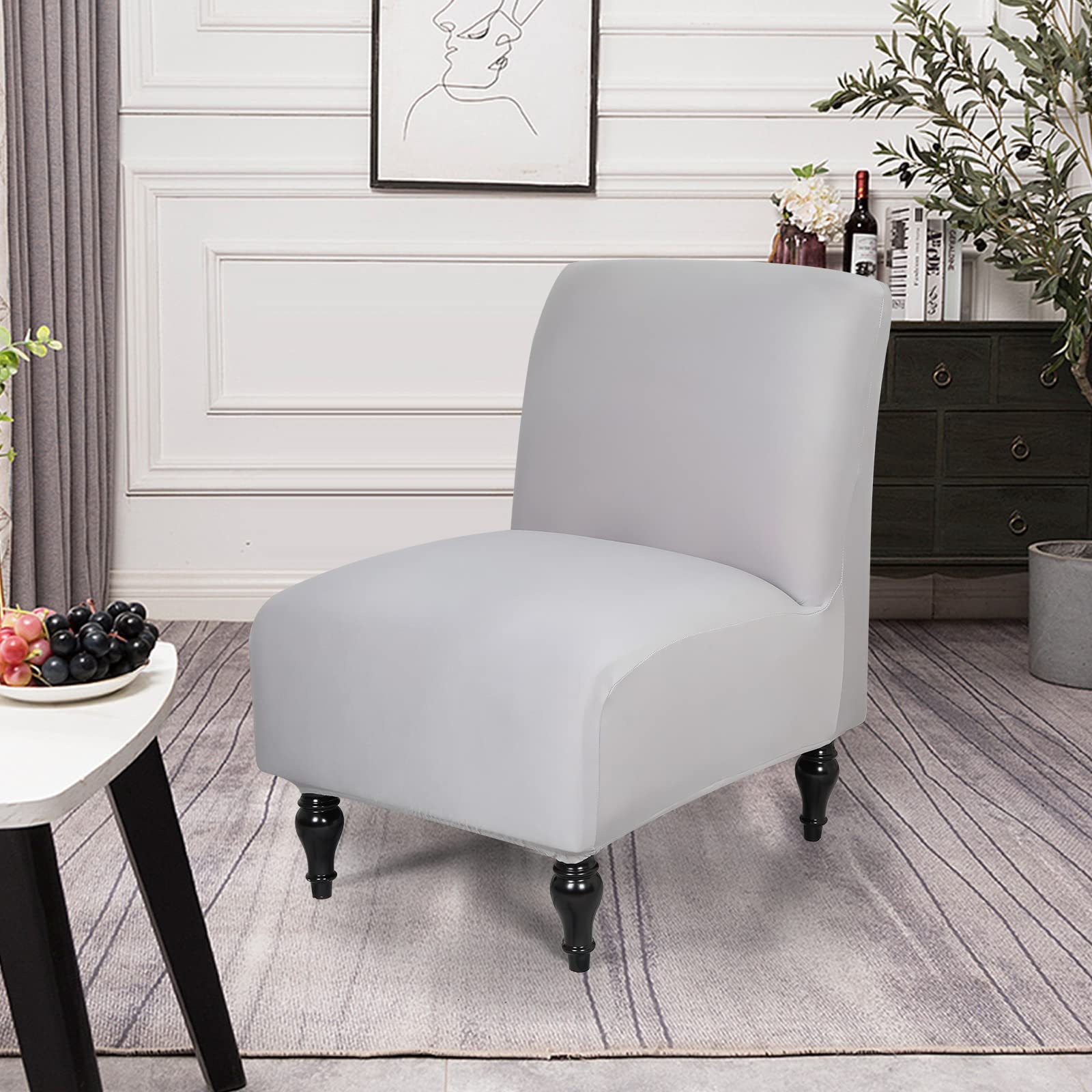 Stretch Spandex Armless Accent Chair Slipcover - Removable Non-Slip Furniture Protector for Living Room & Dining Room (Light Gray, 2 Pack) - Perfect for Home Decor, Apartment Styling, and Guest Seating