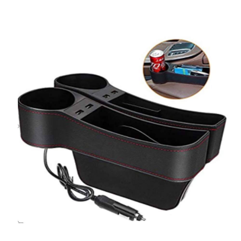 Maxcool 2-Pack Leather Car Seat Gap Filler with Dual USB Charging - Auto Console Organizer for Phone, Wallet, Keys & Coins (Black) | Perfect for Road Trips, Commuting & Keeping Your Car Neat