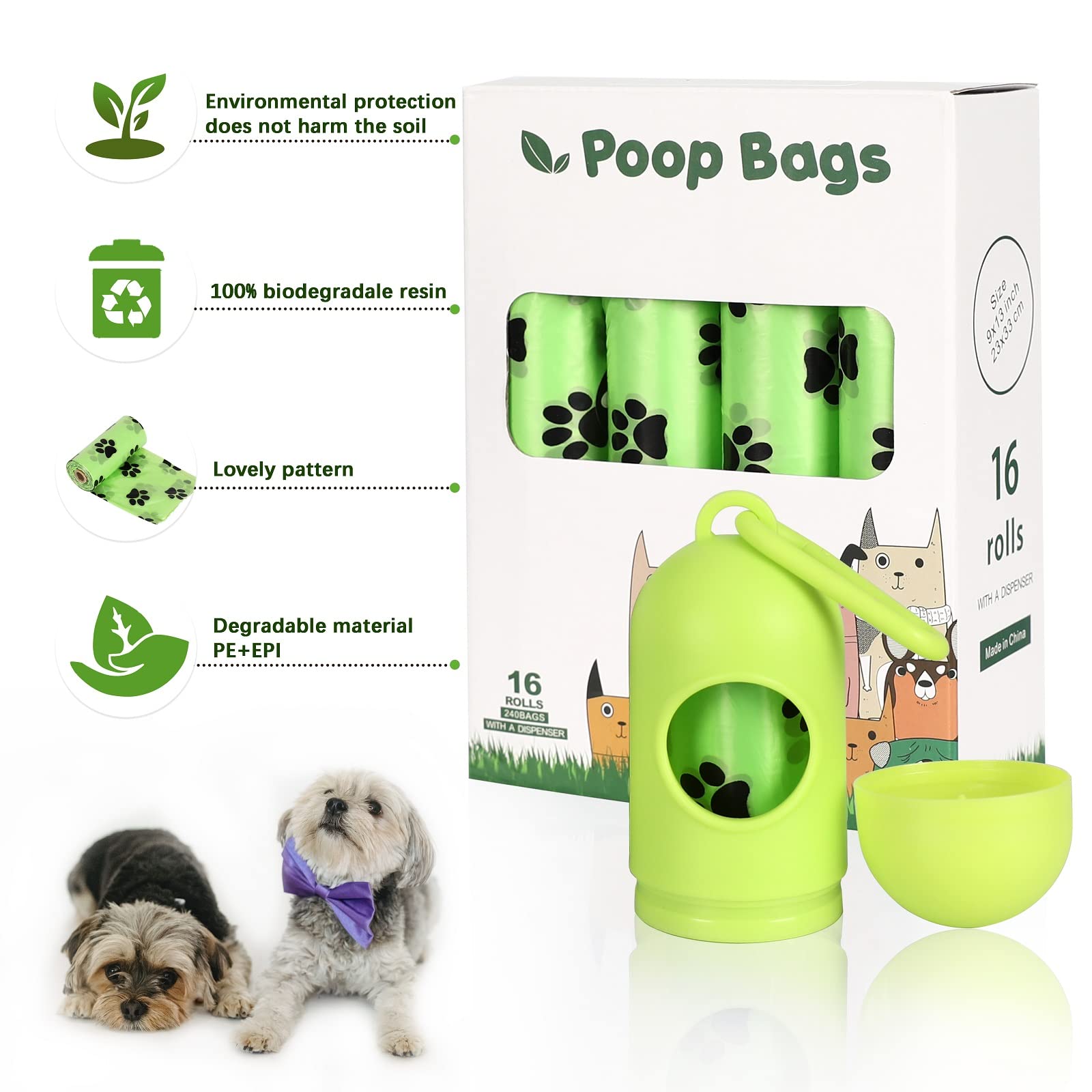 **Eco-Friendly Dog Poop Bags with Dispenser – 240 Count (16 Rolls) – Leak-Proof, Durable & BPA-Free – Large 9x13 Inches – EPI Technology – Perfect for Walks, Parks & Travel**