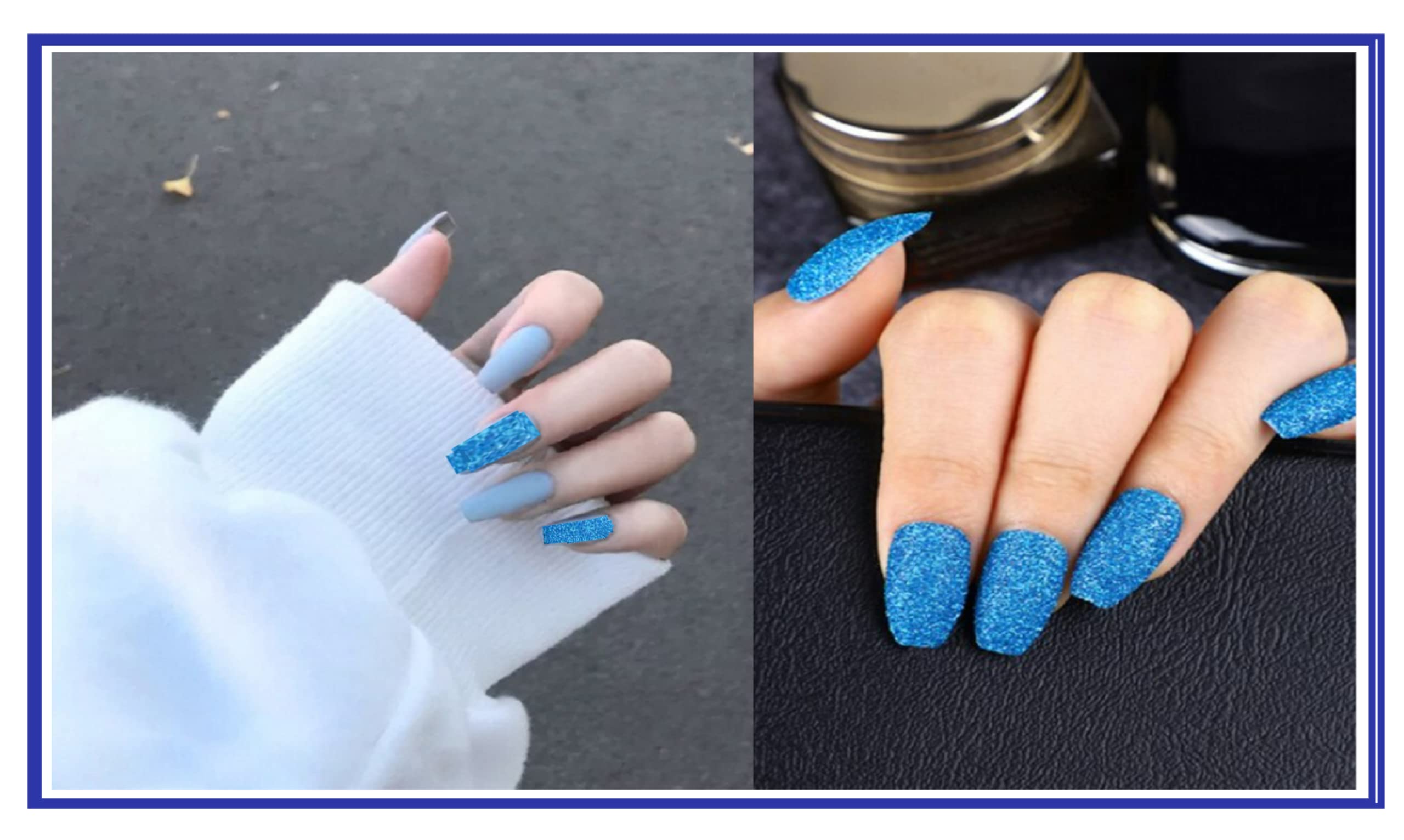 VIKSON INTERNATIONAL 18-Piece False Nails Set - 12 Matte Blue & 6 Glitter Shimmer Blue Acrylic Fake Nails with Nail Glue Sticker Sheet | Perfect for Parties, Weddings, and Special Occasions