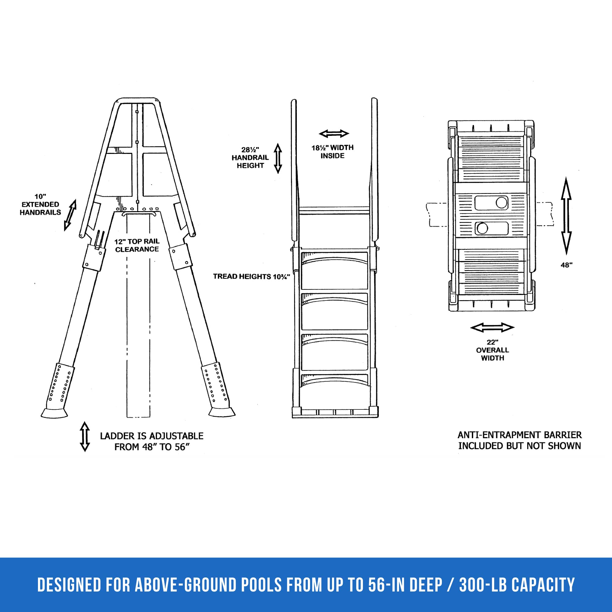 Vinyl Works SLA A-Frame 48-56 Inch Adjustable Above Ground Pool Ladder with Slide Lock Safety Barrier & Handrails, Taupe - Perfect for Easy Entry/Exit & Child Safety in Backyard Swimming Pools