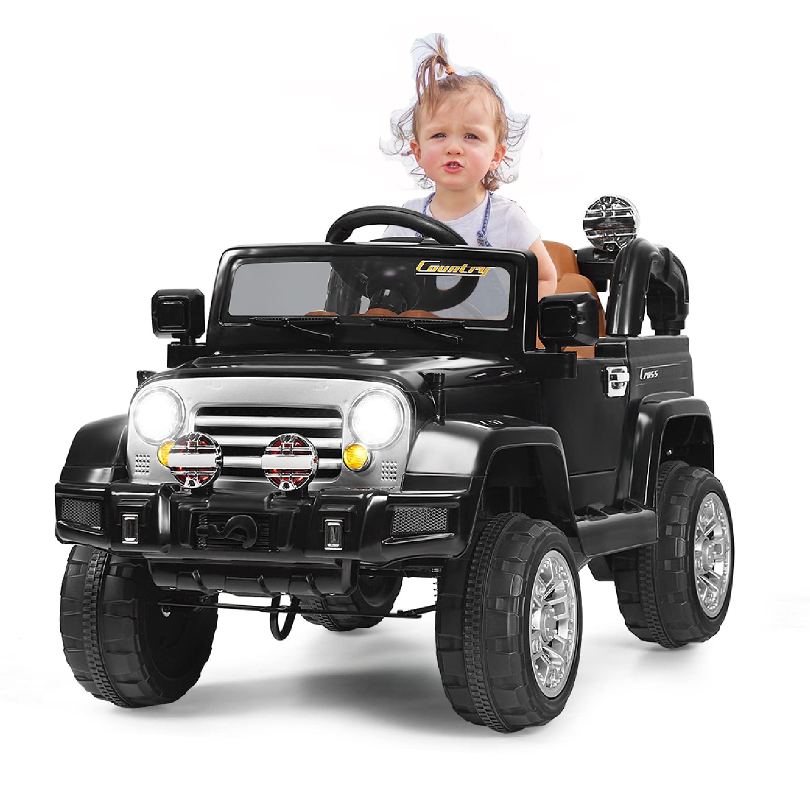 HONEY JOY 12V Battery Powered Ride On Truck for Kids with Remote Control, MP3 Player, Music, Horn & LED Lights - Electric Car with Spring Suspension & Open Doors for Boys & Girls (Black) | Perfect for Outdoor Play, Birthday Gifts & Family Fun