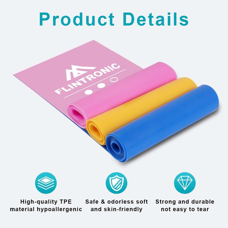 Flintronic Resistance Bands Set - 1.5M Exercise Bands with Multiple Resistance Levels for Strength Training, Crossfit, Yoga & Pilates - Perfect for Home Workouts, Gym Training & Physical Therapy