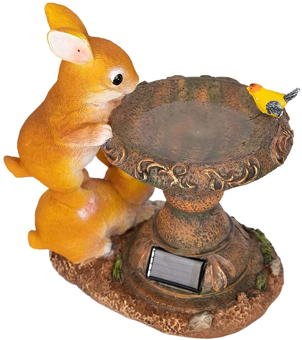 Solar-Powered LED Garden Lights - Resin Animal Statues & Bird Feeders for Outdoor Decor - Rabbit, Bird & Wildlife-Themed Solar Garden Lamps for Patio, Lawn & Backyard Landscaping