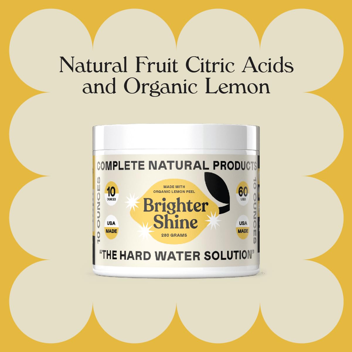Brighter Shine - 60 Uses Natural Lemon Dishwasher Additive & Citric Acid Cleaner | Hard Water Spots Remover | Eco-Friendly Kitchen & Bathroom Cleaning Solution