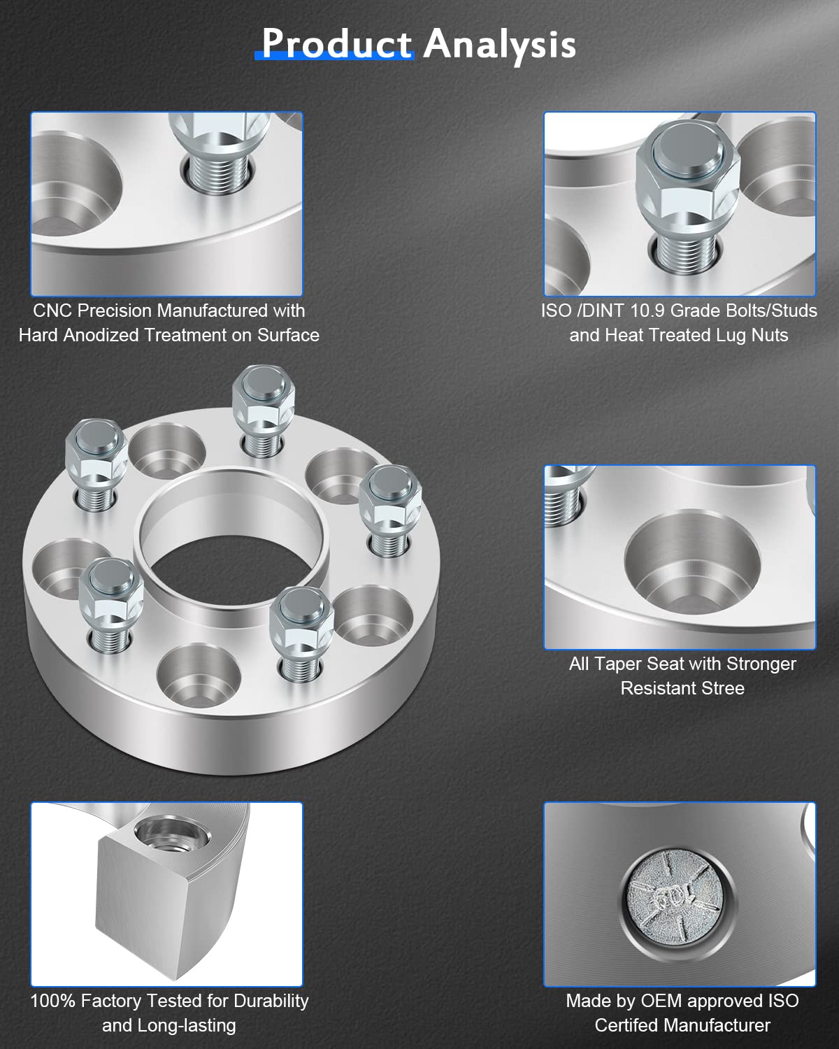 ECCPP 4-Piece 5 Lug 5x4.5 to 5x4.5 Hub Centric Wheel Spacers (1.25 Inch Thick, 5x114.3mm Bolt Pattern, 70.5mm Center Bore) - Compatible with Ford Mustang, Edge, Crown Victoria | Heavy-Duty 1/2