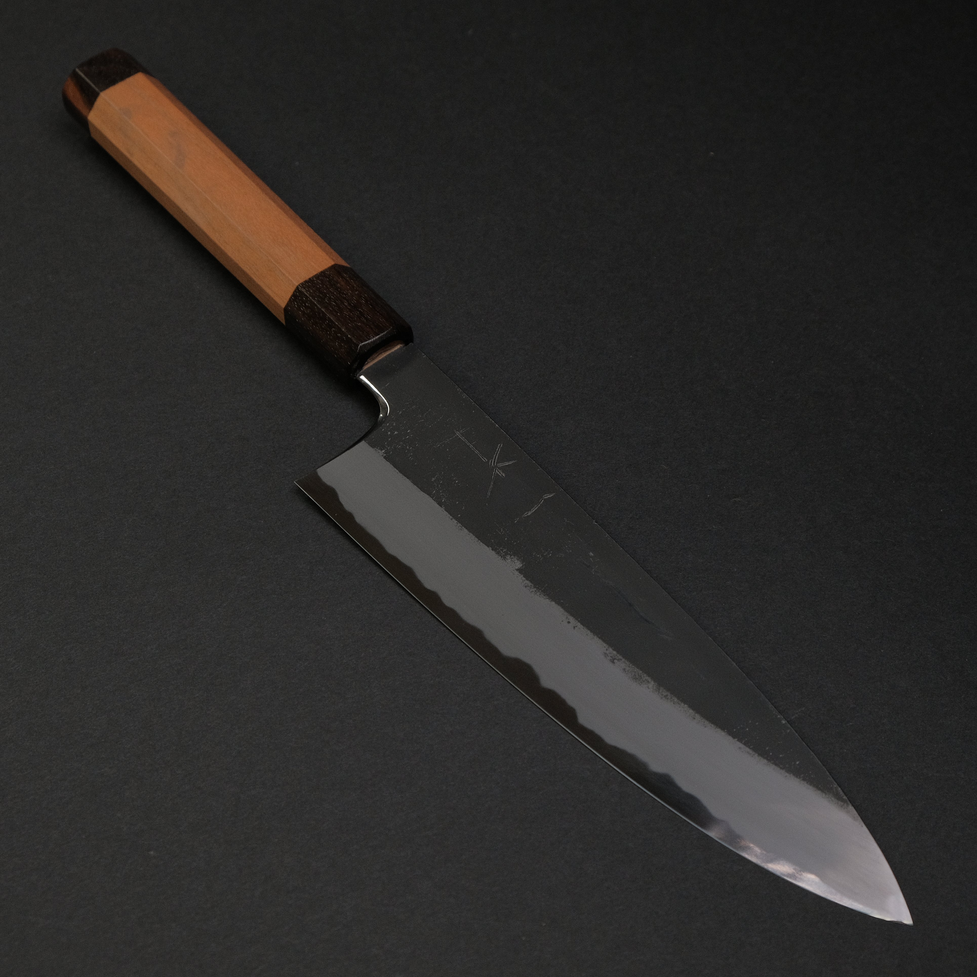 Hitohira Togashi Blue #2 Kurouchi Gyuto 210mm Japanese Chef Knife with Cherry Wood & Ebony Handle - Professional Kitchen Knife for Slicing, Dicing, and Chopping Vegetables, Meat, and Fish