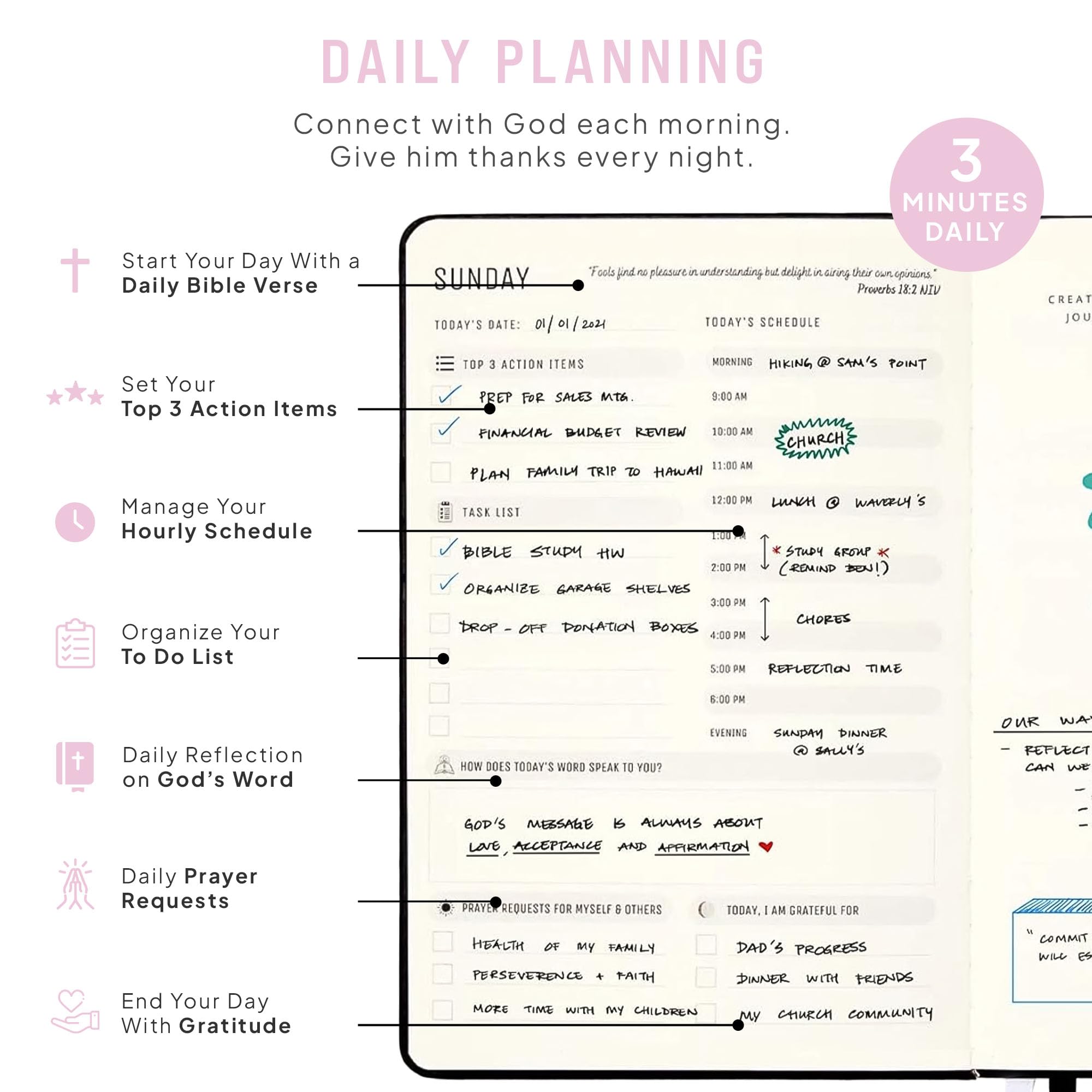 Faith Planner 6 Month Undated Christian Planner 2025 - Prayer Journal & Gratitude Notebook with Bible Verses | A5 Pink Leather Cover, Monthly Weekly Daily Planner for Women | Perfect for Bible Study, Church Notes & Personal Organization