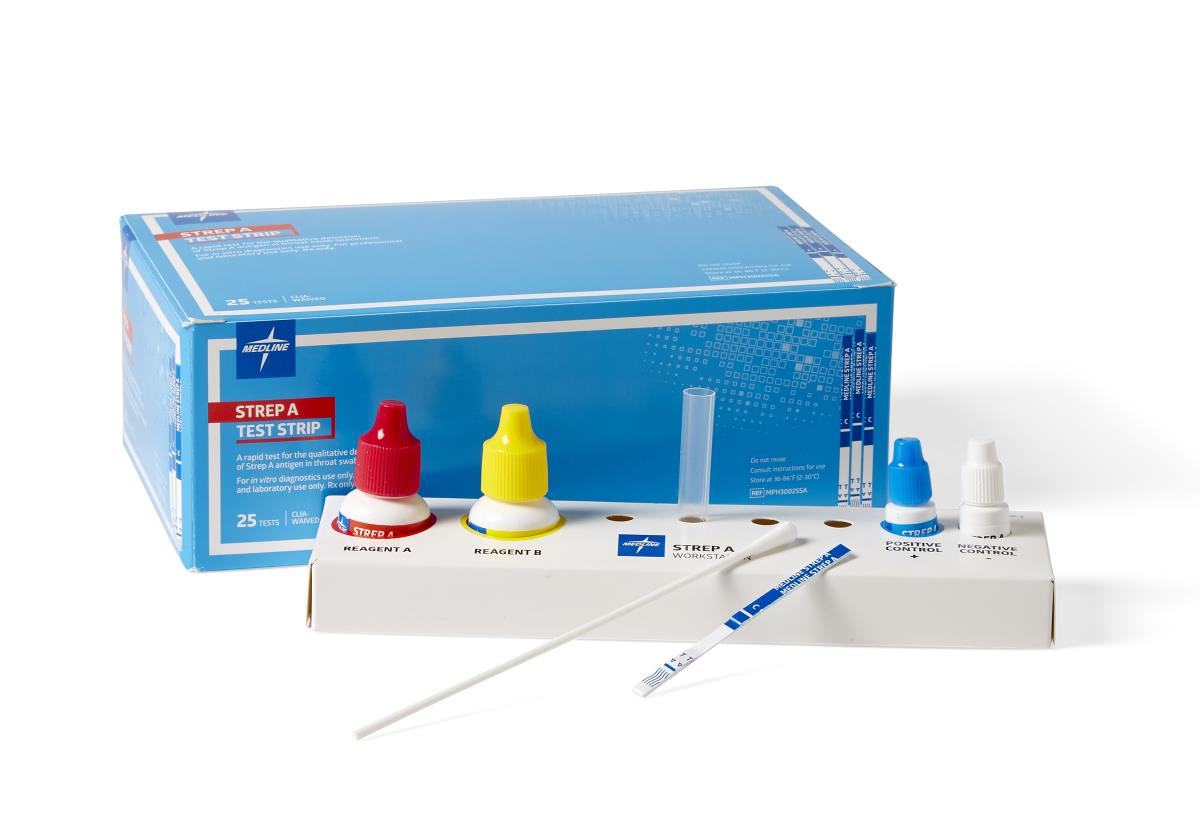 Medline Group A Strep Rapid Test Kit - 25 Tests | CLIA Waived, FDA Approved for Home & Clinical Use | Detect Strep Throat Infections Fast & Accurately | Perfect for Schools, Clinics & Home Health Monitoring
