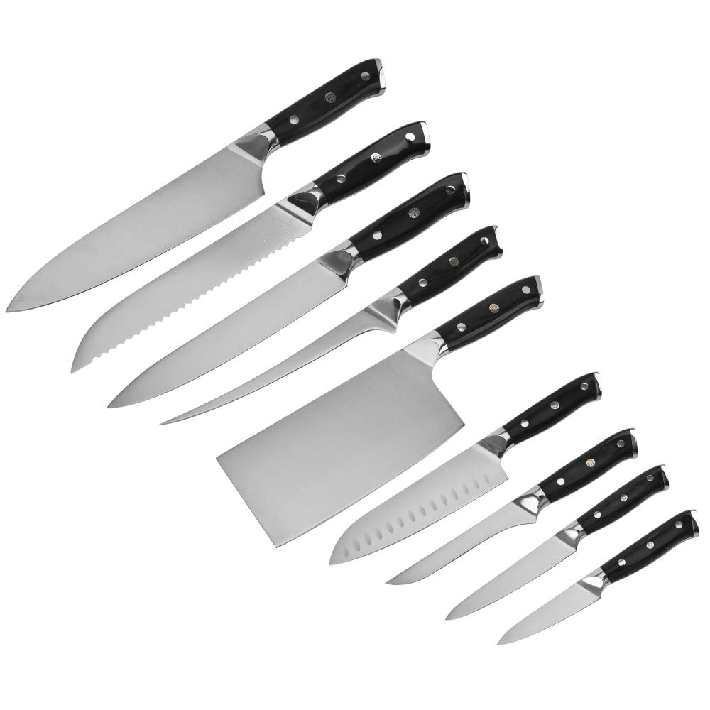 Premium 8-inch Japanese Chef Knife Set - 9-Piece German 1.4116 Steel Kitchen Knives with Fruit & Butcher Knives | Professional Cooking Tools for Home Chefs, Outdoor Camping & BBQ | BY ZZYY