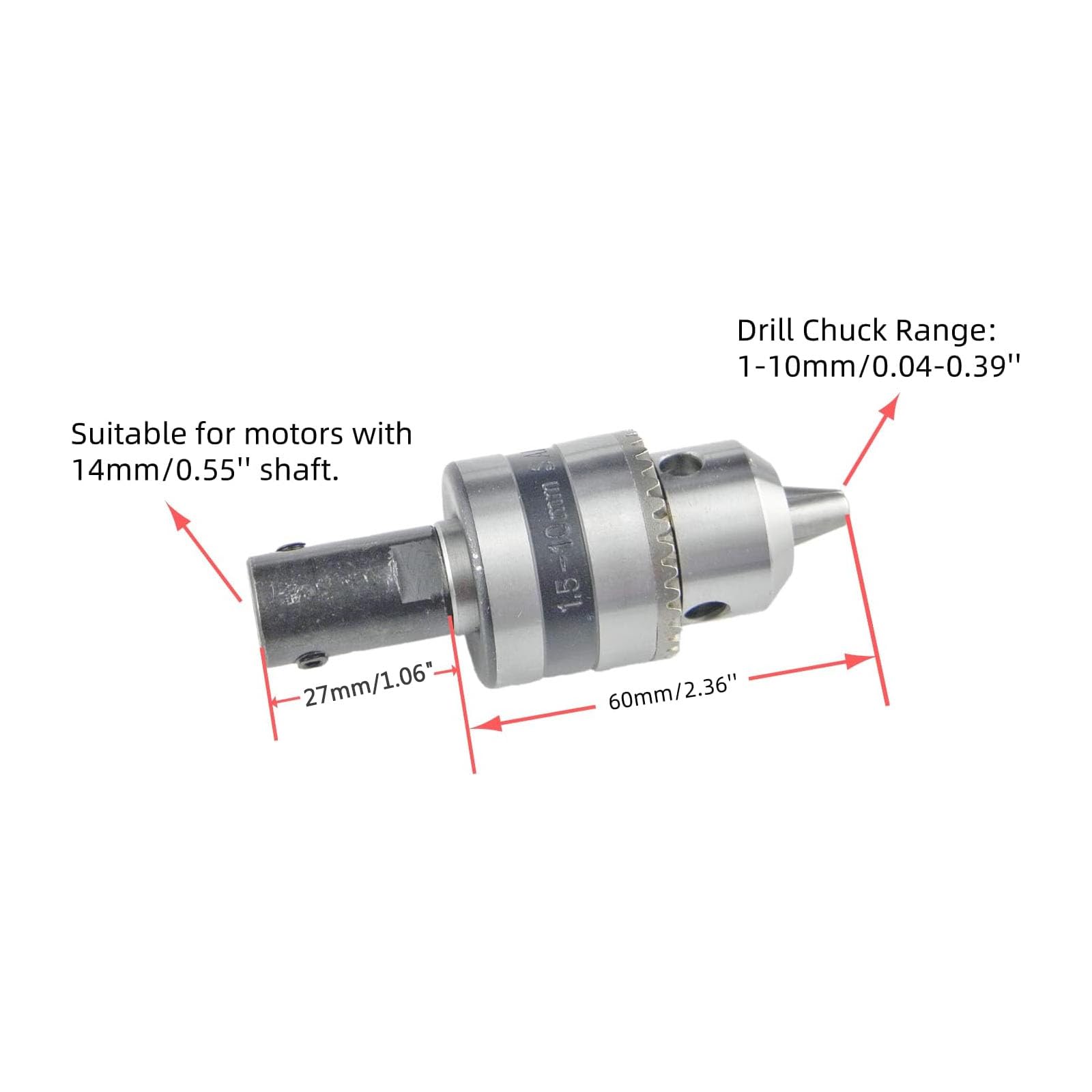 CHANCS 3/8-24UNF Self-Locking Drill Chuck with 1.5-10MM Capacity | 14MM Bore Fine Thread Adapter for Handheld & Electric Drills | Perfect for DIY Projects, Woodworking & Metalworking