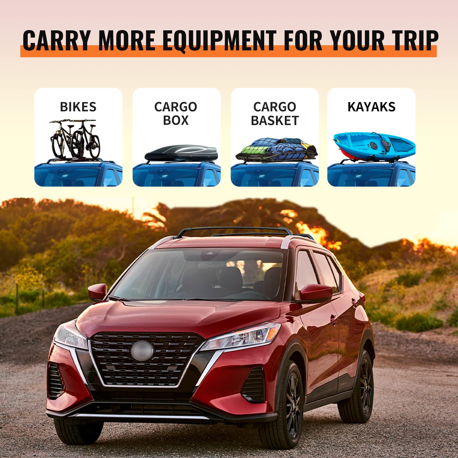 Heavy Duty 220lb Roof Rack Cross Bars for Nissan Kicks (2017-2025) | Universal Roof Rail Crossbar System for Luggage, Kayak, Canoe, Bike & Sports Gear | Perfect for Road Trips, Camping & Outdoor Adventures