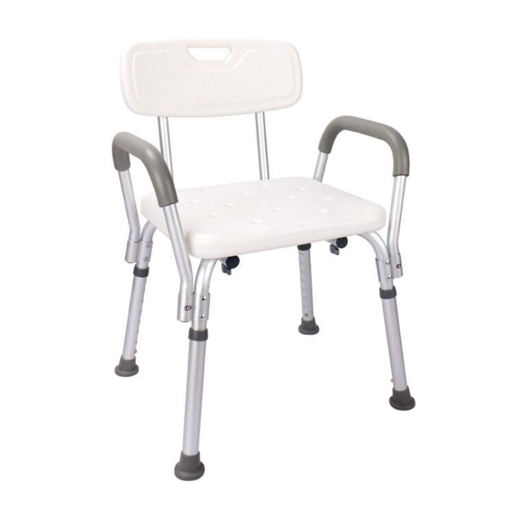 Adjustable Height Shower Chair for Elderly & Disabled - Heavy Duty Shower Stool with Arms & Back Support - Non-Slip Safety Bath Seat for Seniors - White | Perfect for Bathroom Safety & Assisted Showering