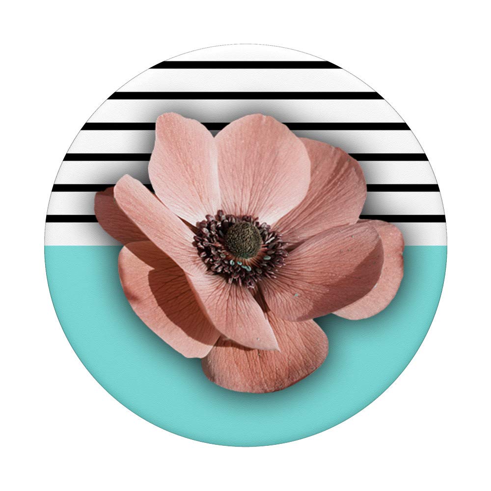 Grip Floral - Pink Flower On Teal Mint Black Stripes | Perfect for Home Decor, Office Accessories, and Gift Giving