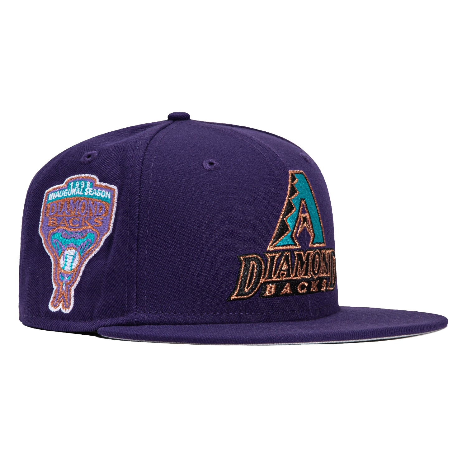 New Era 59Fifty Arizona Diamondbacks MLB Baseball Cap with Inaugural Patch - Purple & Teal Snapback Hat for Fans & Streetwear Fashion