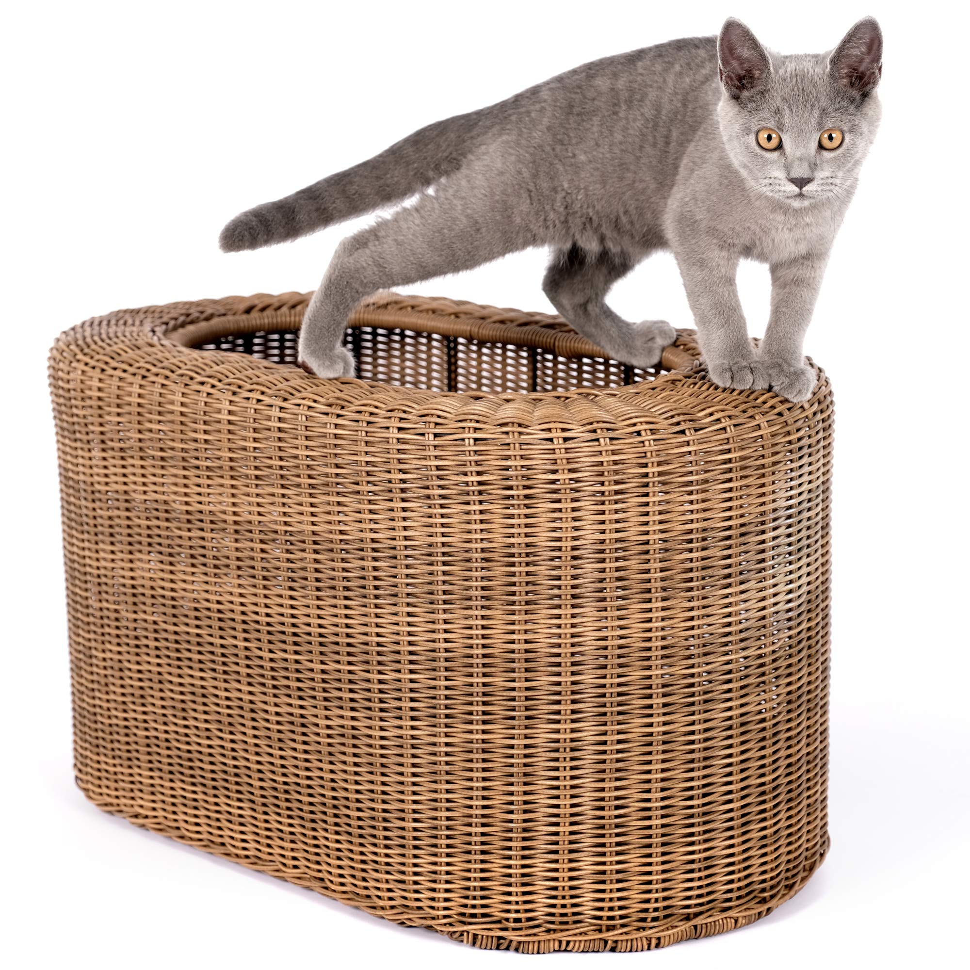 Stackable Cat Condo with Enclosed Bed - Interactive Faux Rattan Cat House for Indoor Play | Multi-Level Cat Tower with Top & Side Entries | Perfect for Small Spaces & Multi-Cat Homes