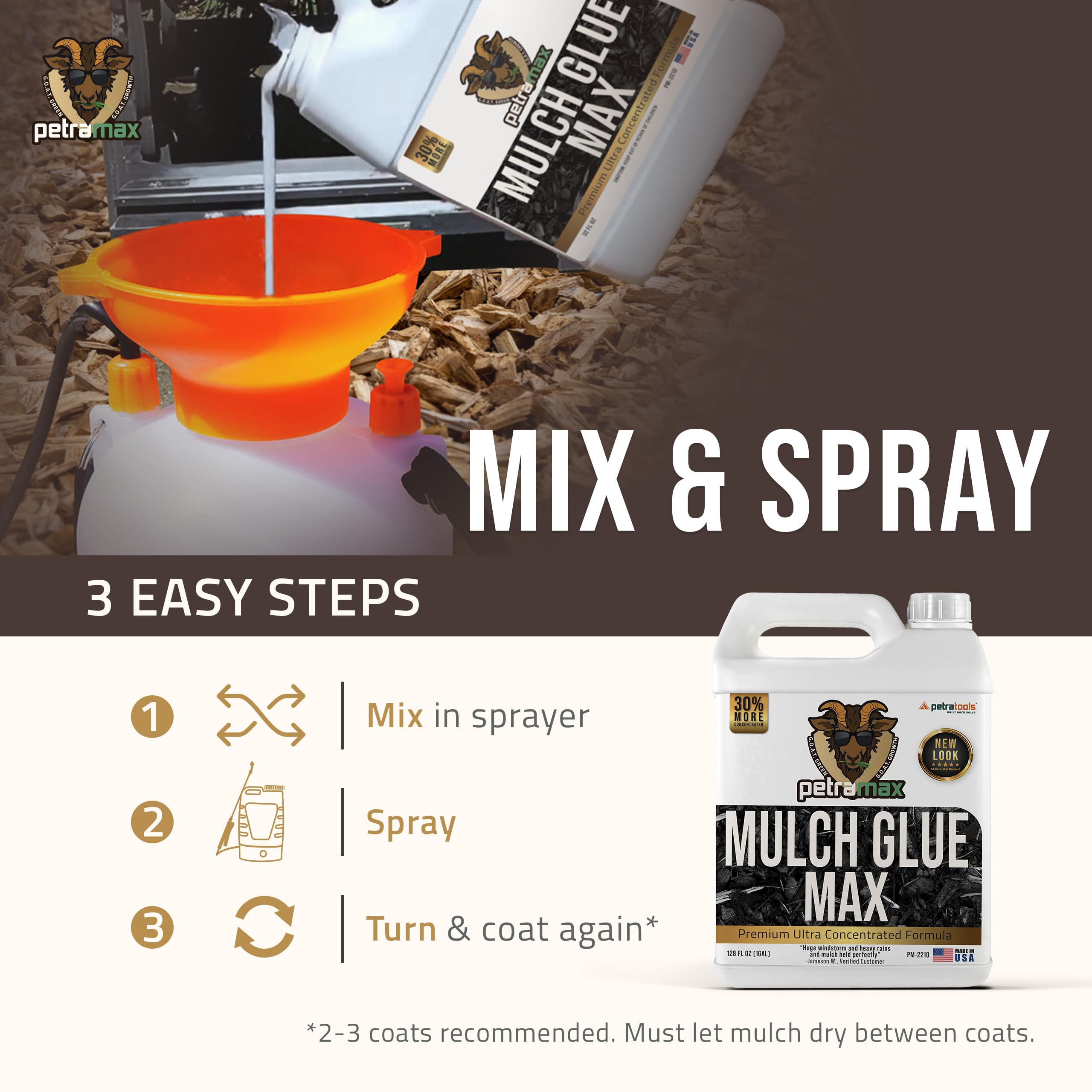 **Sticky Rock & Mulch Glue for Landscaping - 1 Gallon with Sprayer | Strong Adhesive for Gravel, Rocks & Mulch | Perfect for Driveways, Pathways & Garden Beds (Wood Max) - PetraTools HD101 Bundle**