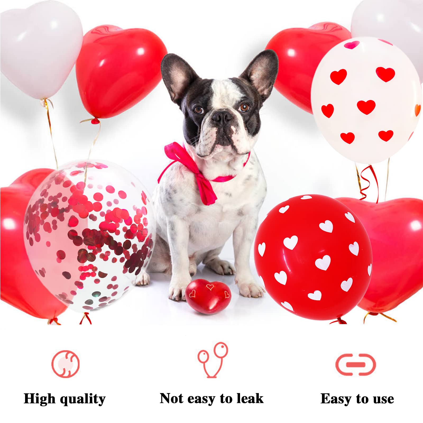 75 PCS Valentine's Day Heart Balloons Decorations Kit - 12 Inch Red & White Confetti Latex Balloons for Romantic Party Decor, Anniversary, Wedding, Birthday & Special Night Celebrations