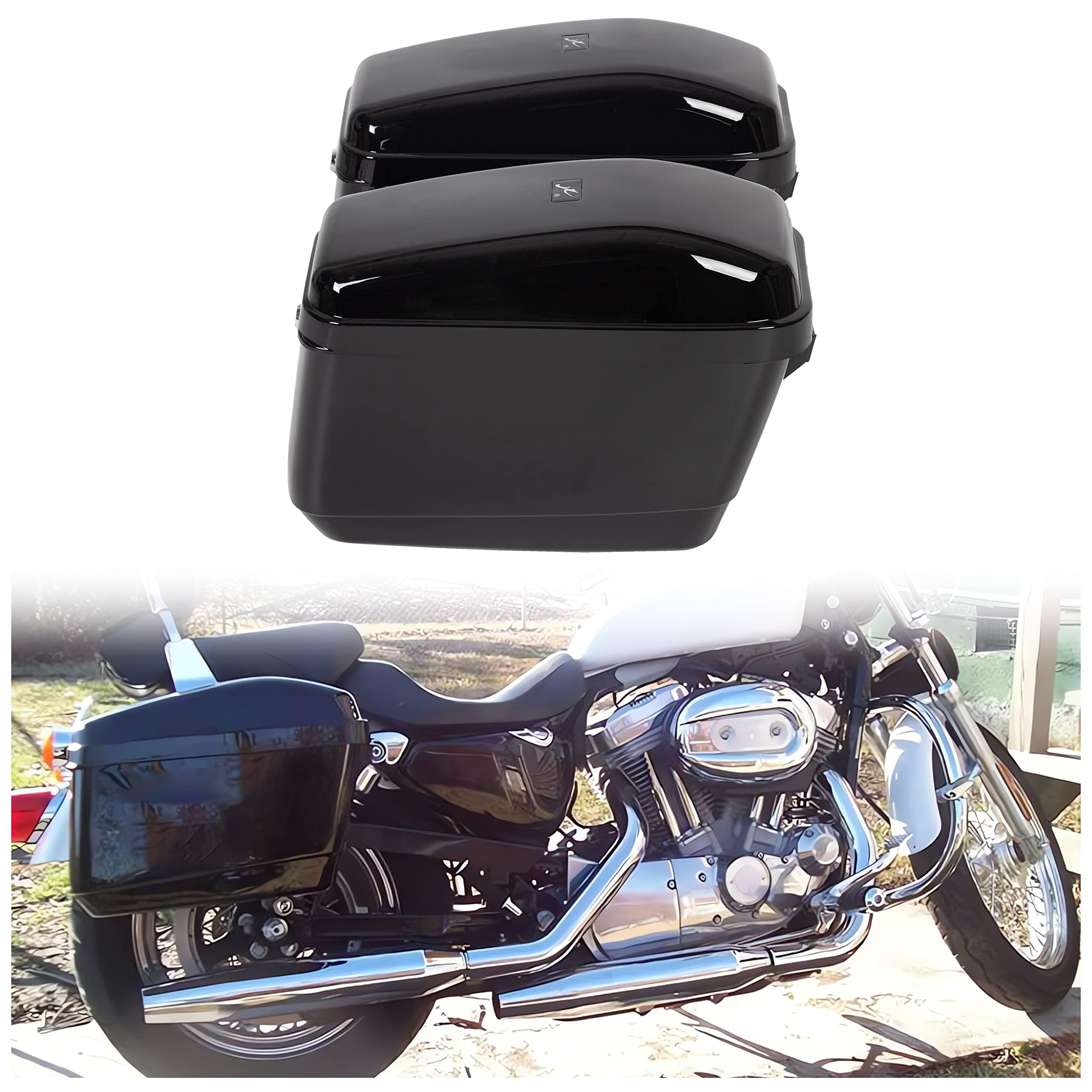 ECOTRIC 45L Motorcycle Hard Saddlebags with Lock - Waterproof Storage Trunk for Harley Davidson, Honda Shadow, Kawasaki Vulcan | Durable Plastic Black Luggage Carrier w/Mounting Kit | Perfect for Long Rides & Touring