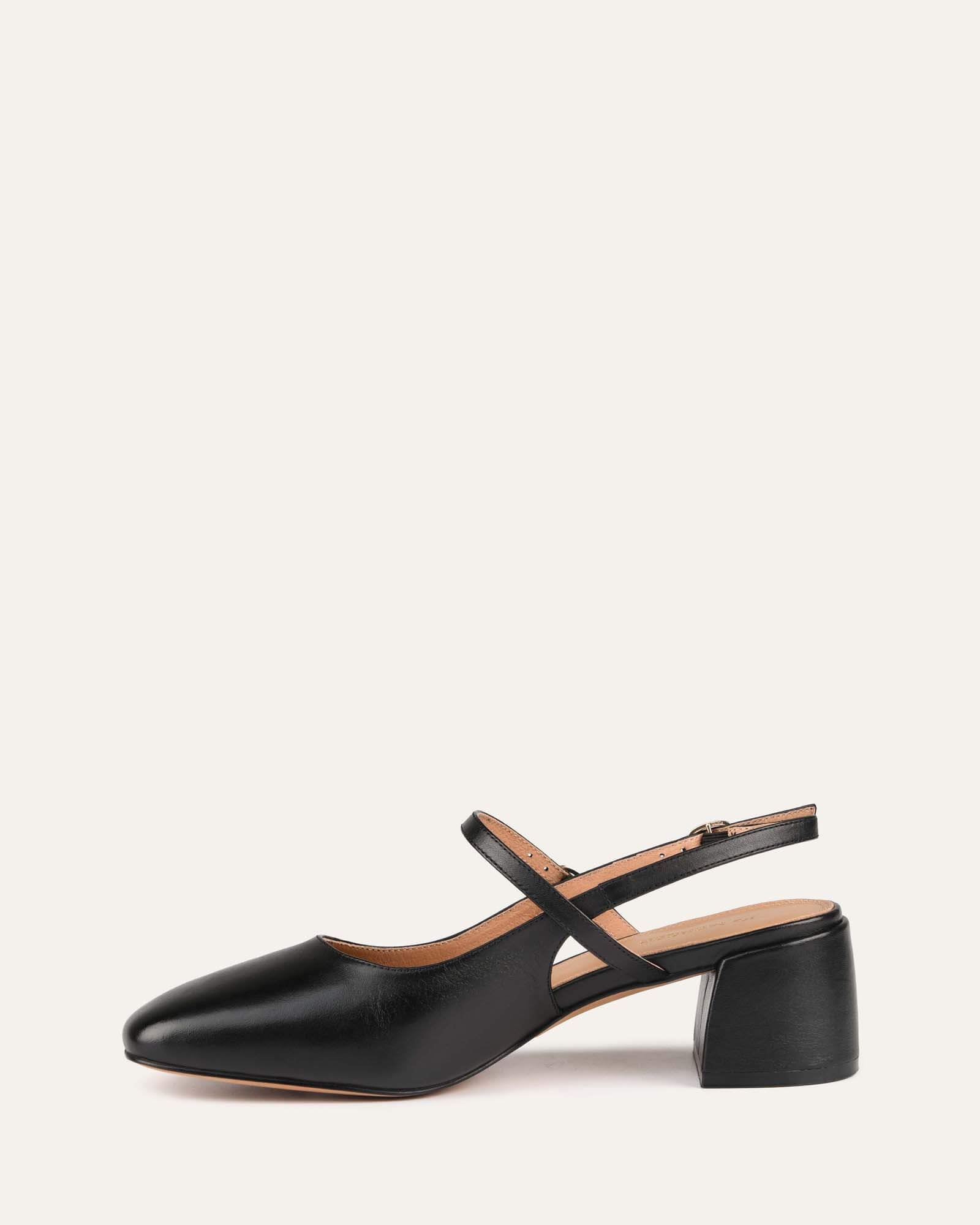 JENNA Women's Black Leather Low Heels - Comfortable & Stylish Dress Shoes for Work, Office, and Casual Outings