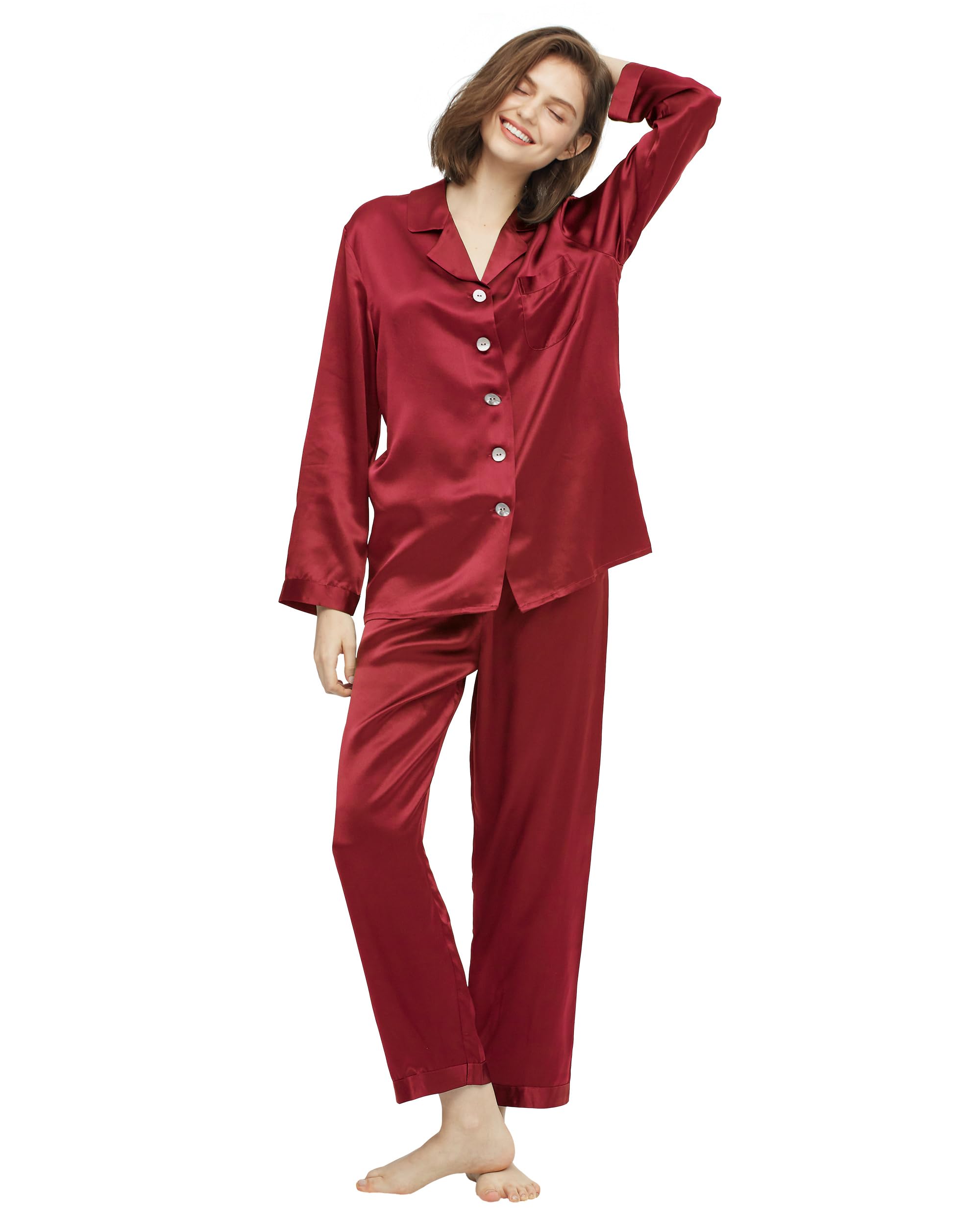 Luxury 100% Mulberry Silk Pajamas for Women - 22 Momme Pure Full Length Long Silk Nightwear | Elegant Sleepwear for Comfortable Nights & Relaxing at Home