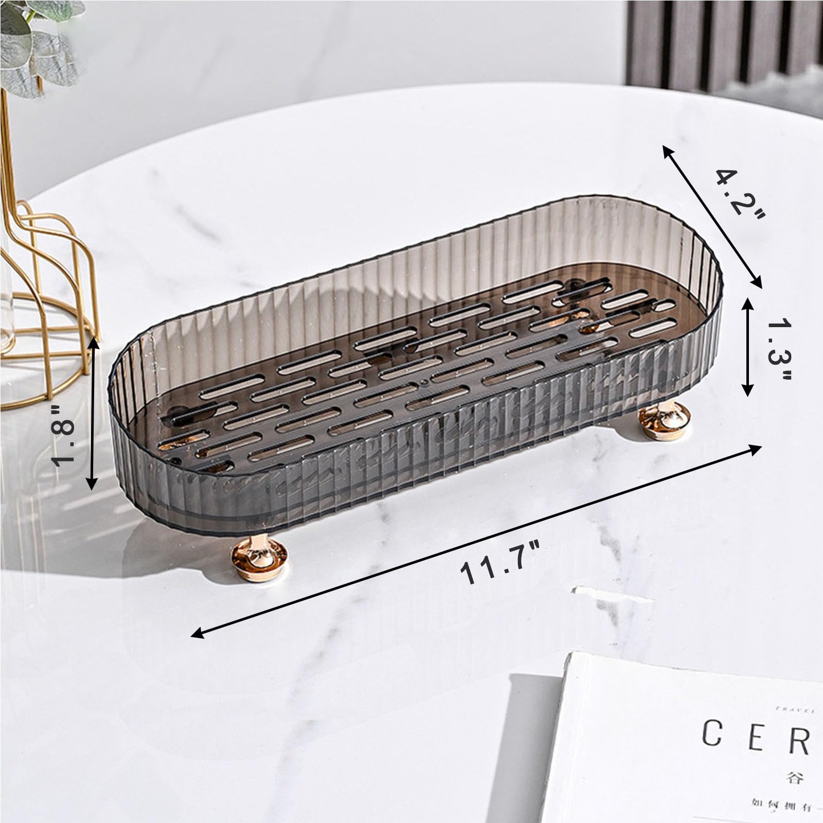 Clear Acrylic Vanity Tray for Makeup, Perfume & Skincare - Small Bathroom Countertop Organizer for Cosmetics, Lotions & Jewelry - Perfect for Dresser, Vanity or Bathroom Counter Organization