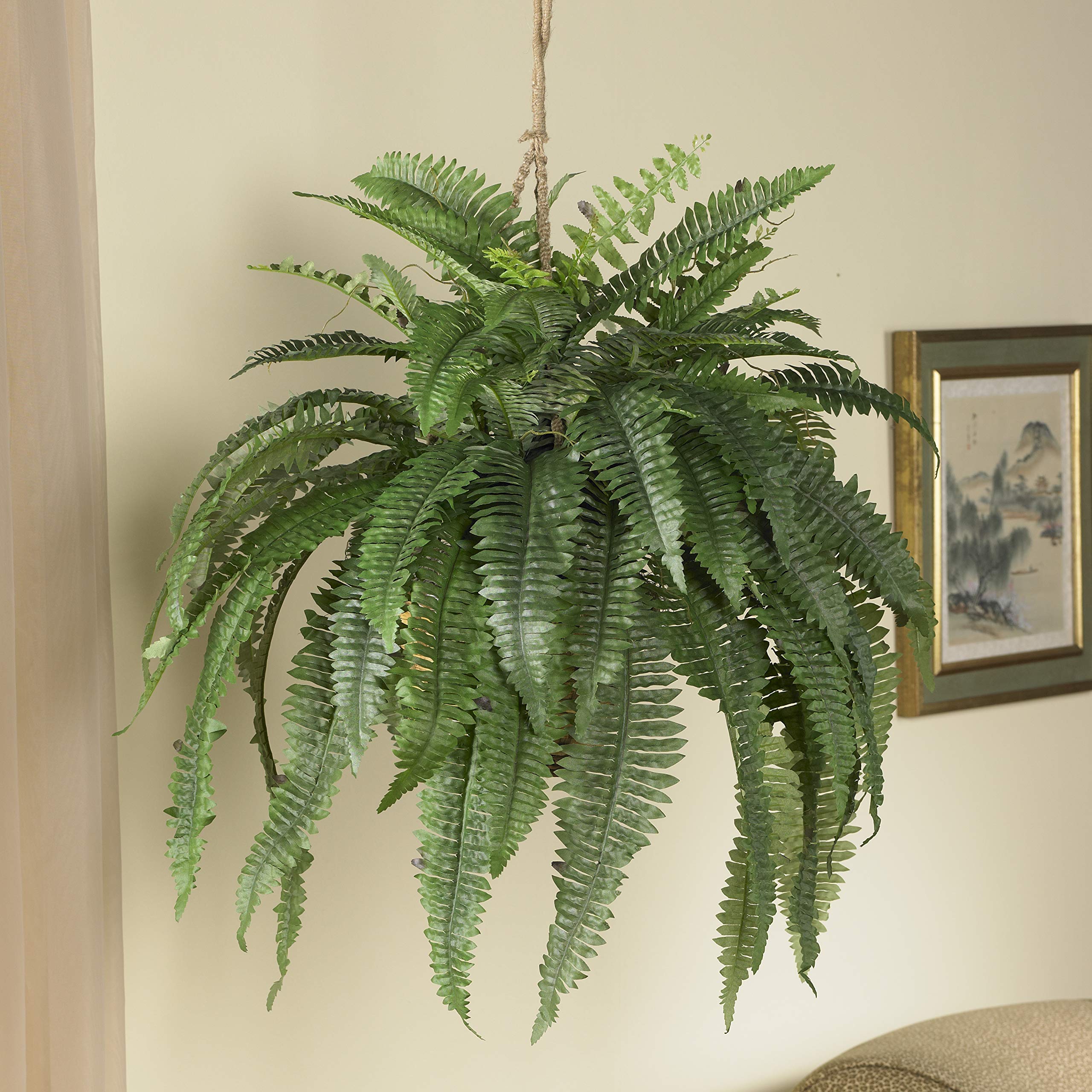Nearly Natural 22in & 48in Artificial Boston Fern Hanging Plants - Set of 2 Realistic Fake Ferns in Hanging Baskets - Perfect for Indoor Home Decor, Porch, Patio & Office Greenery