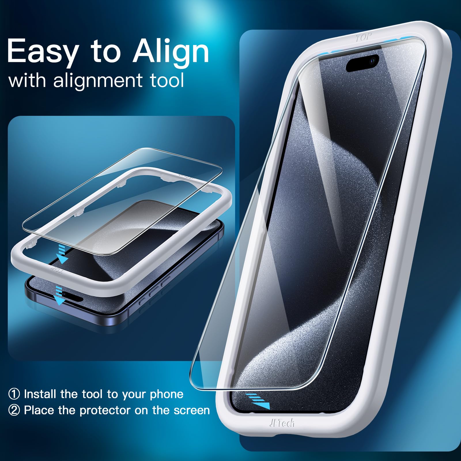 JETech 5-in-1 Matte Shockproof Case for iPhone 15 Pro (6.1-Inch) with 2-Pack Tempered Glass Screen Protector & Camera Lens Protector - Translucent Back Storm Blue Cover | Perfect for Daily Use, Travel & Outdoor Activities