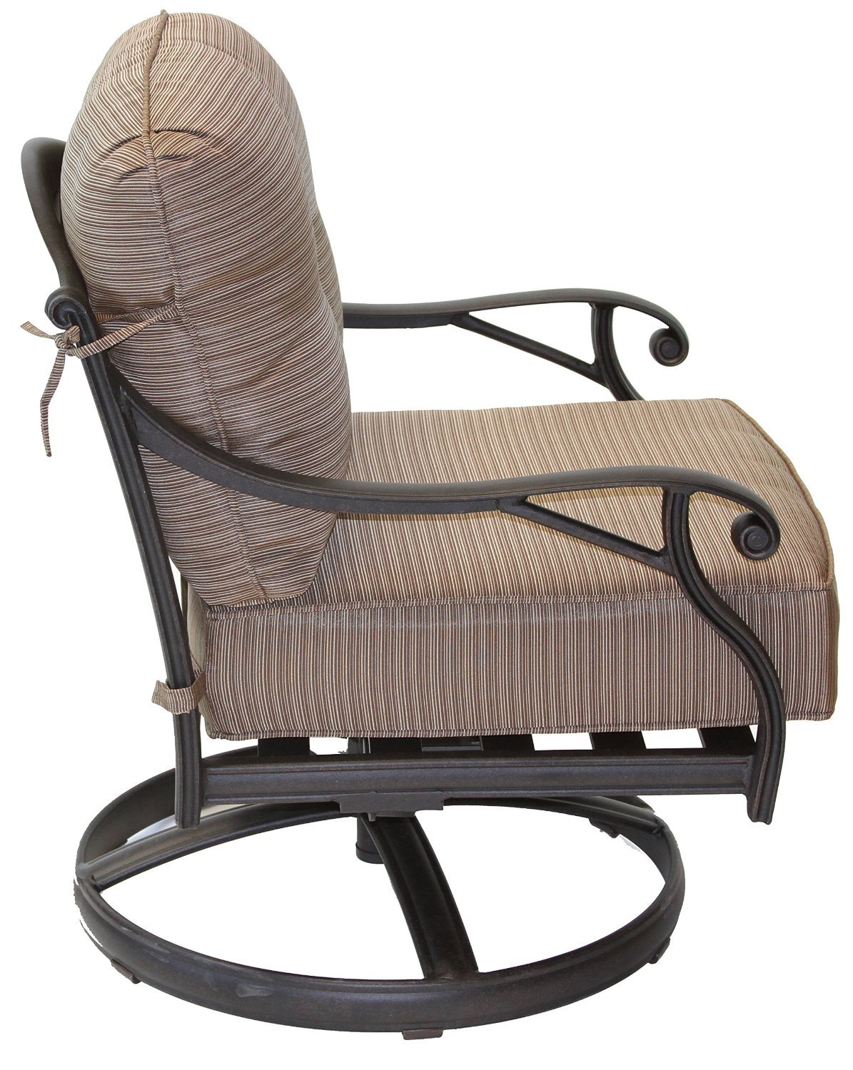 Dark Bronze Cast Aluminum Swivel Rocker Club Chairs Set of 4 with Walnut Cushions - Outdoor Patio Furniture for Garden, Poolside & Backyard Relaxation