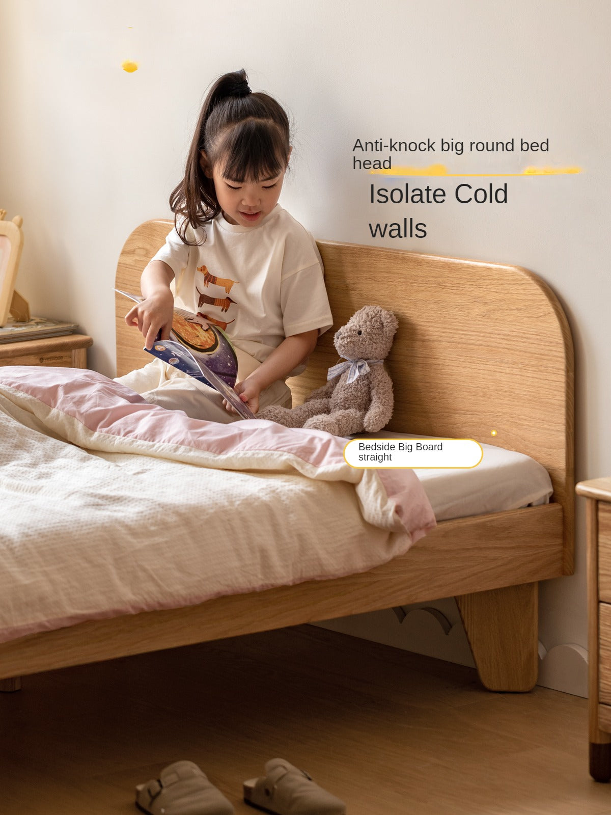 Solid Oak Wood Kids Bed - Sturdy & Safe Toddler Bed Frame for Boys & Girls - Perfect for Nursery, Bedroom, or Playroom