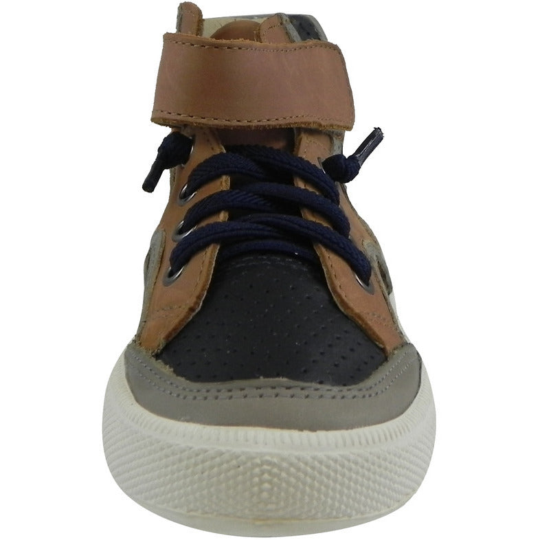 Old Soles 1027 Boys' High-Top Leather Sneakers - Tan, Navy & Grey Lace-Up Shoes for Kids | Durable & Stylish for School, Play & Everyday Wear