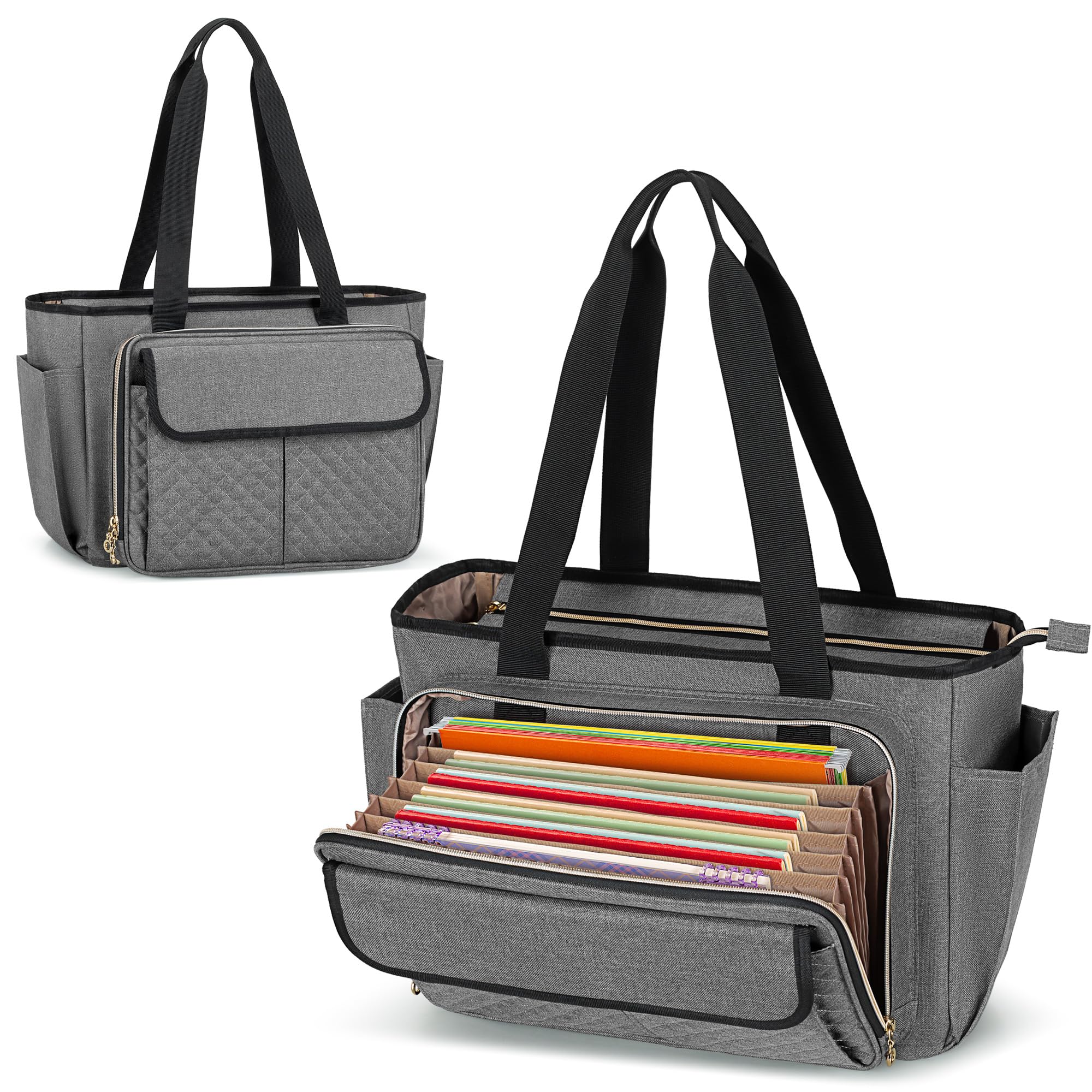 LUXJA Professional Teacher Tote Bag for Women - Waterproof Work Bag with Accordion File Organizer & 15