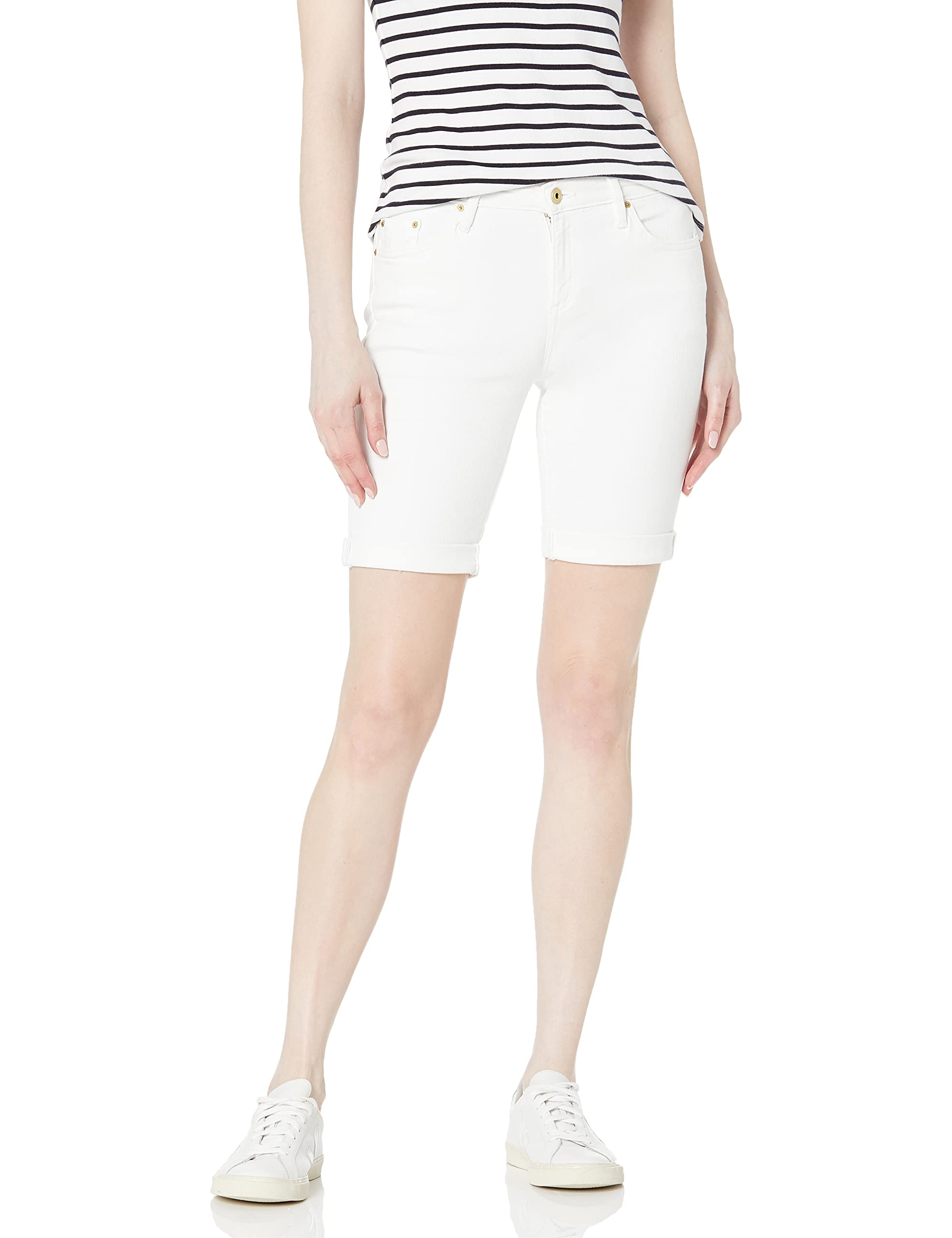 Tommy Hilfiger Women's High Waist Denim Shorts with Rolled Cuffs - Comfortable Stretch Jeans for Spring & Summer | Casual Outfits, Beach Wear, Weekend Style